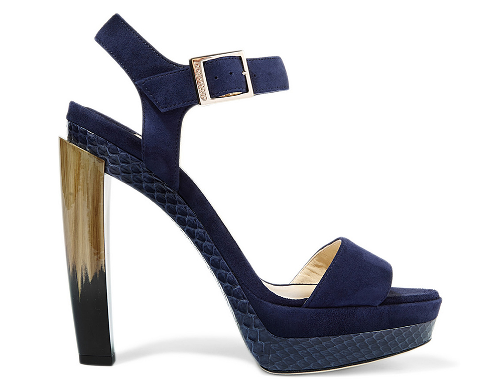 Jimmy Choo Dora Elaphe-Trimmed Suede Sandals