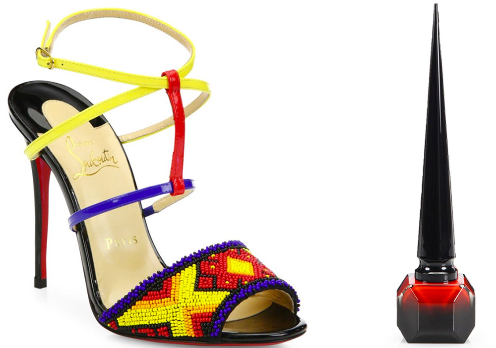 Christian Louboutin Tipika Beaded Leather Sandals $1,495 via Saks  Christian Louboutin Rouge Louboutin Nail Colour $50 via Saks 