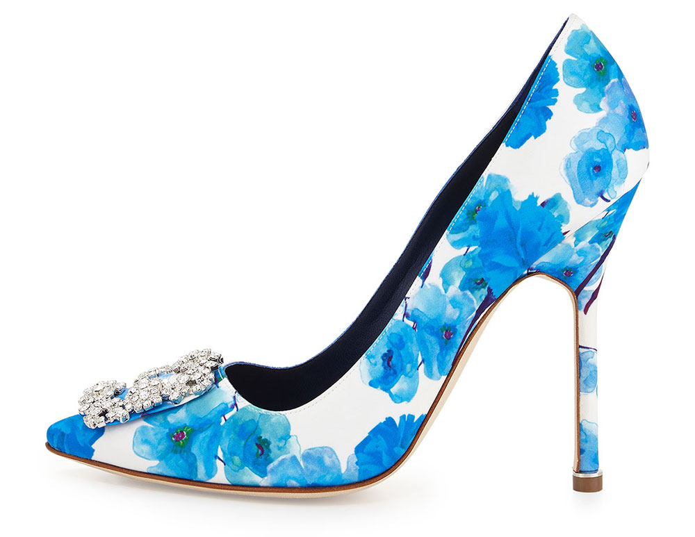 Manolo Blahnik Hangisi Floral Satin 115mm Pump $965 via Bergdorf Goodman 