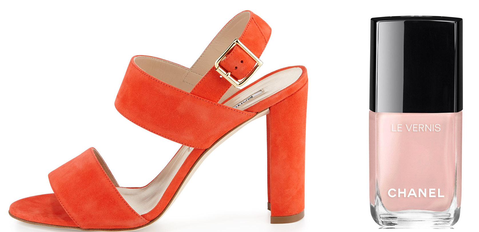 Manolo Blahnik Kahn Suede Double-Band Sandal $765 via Bergdorf Goodman Chanel Le Vernis Ballerina Nail Color $28 via Chanel