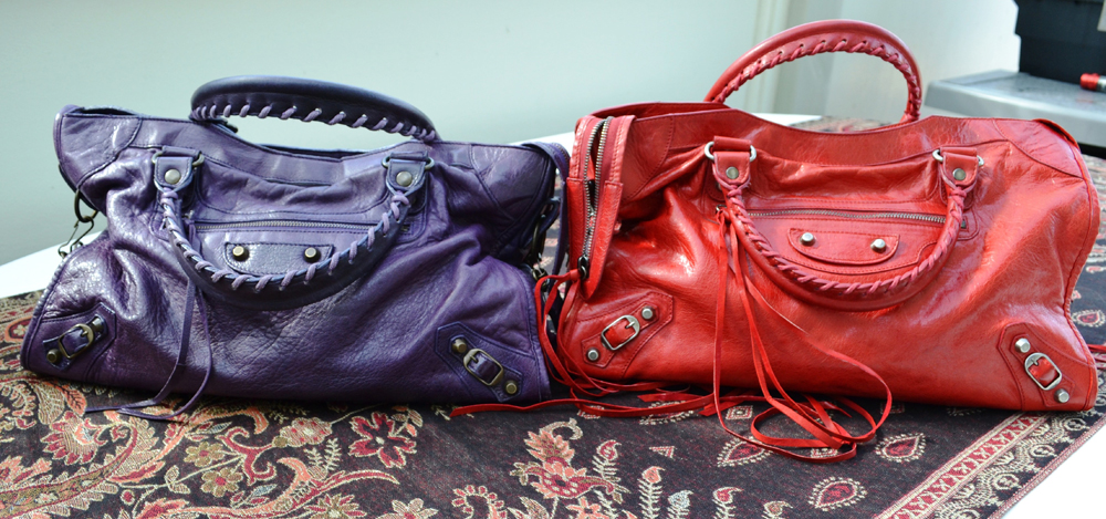Purple-and-Red-Balenciaga-City-Bags