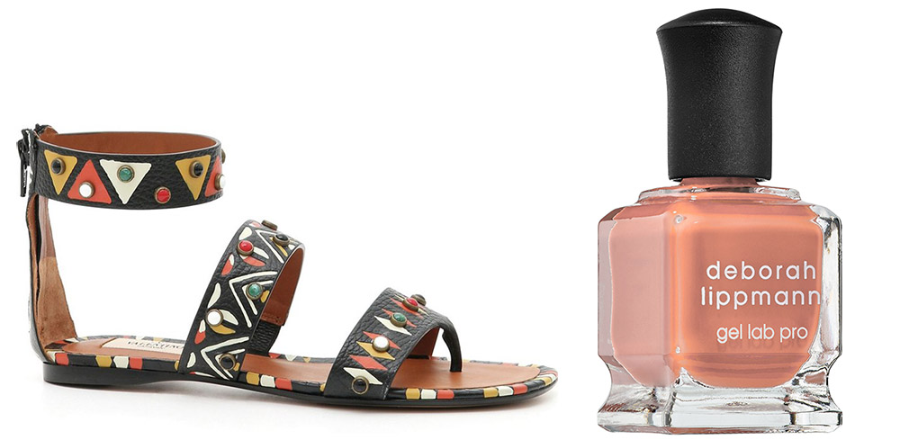 ValentinoAnkle Strap Sandal $1,575 via Nordstrom Deborah Lippmann Peaches & Cream Nail Polish $20 via Sephora