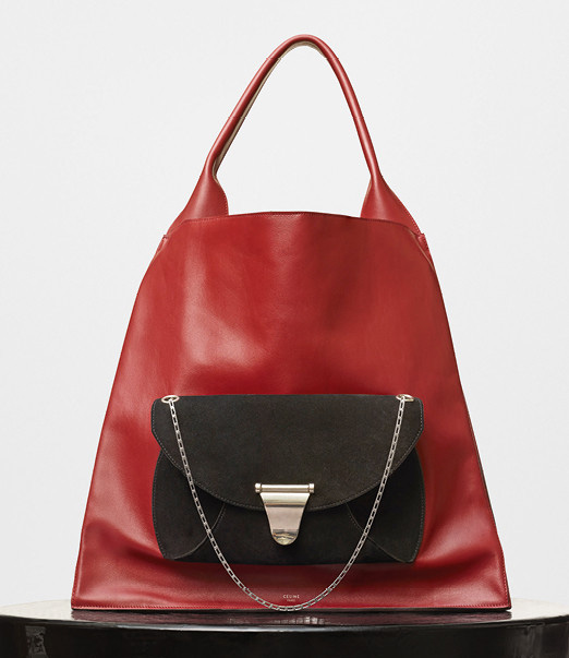 Celine-Medium-Shopper-Shoulder-Bag-with-Pocket-Red-3750