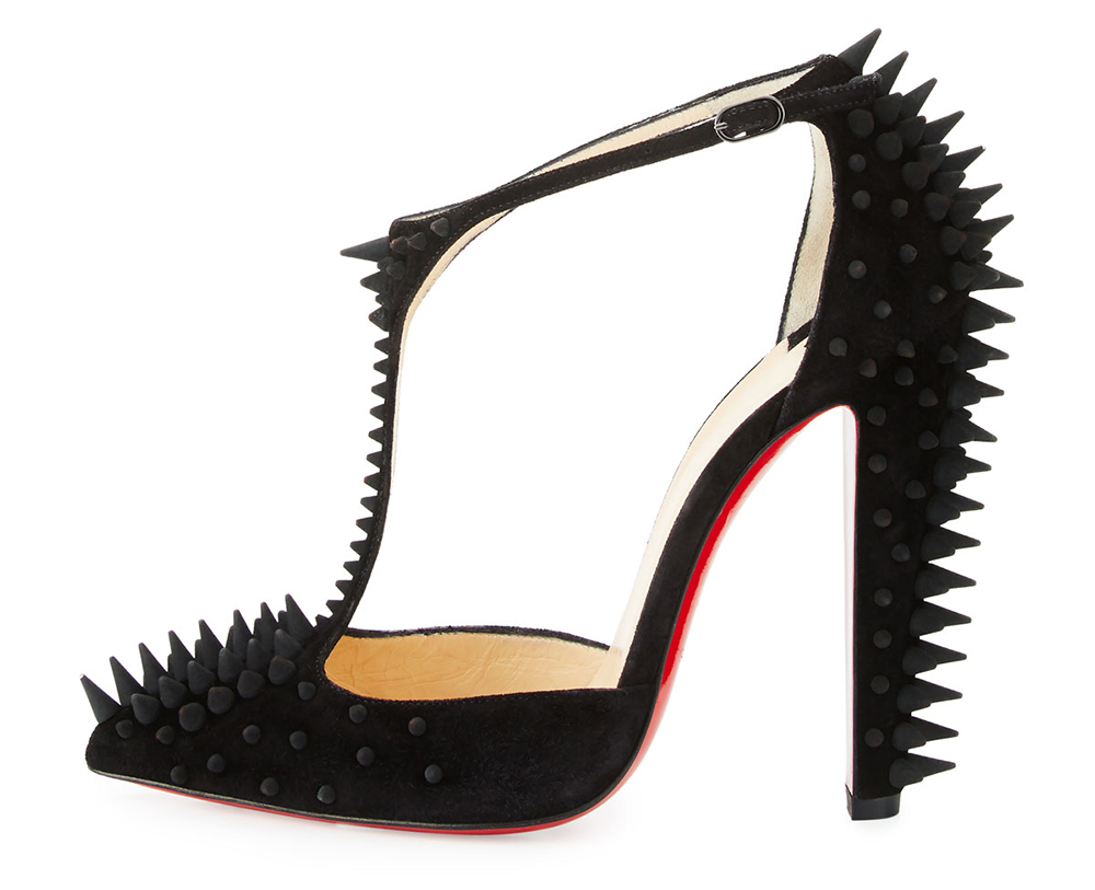 Christian Louboutin Goldostrap Spike T-Strap Red Sole Pump,