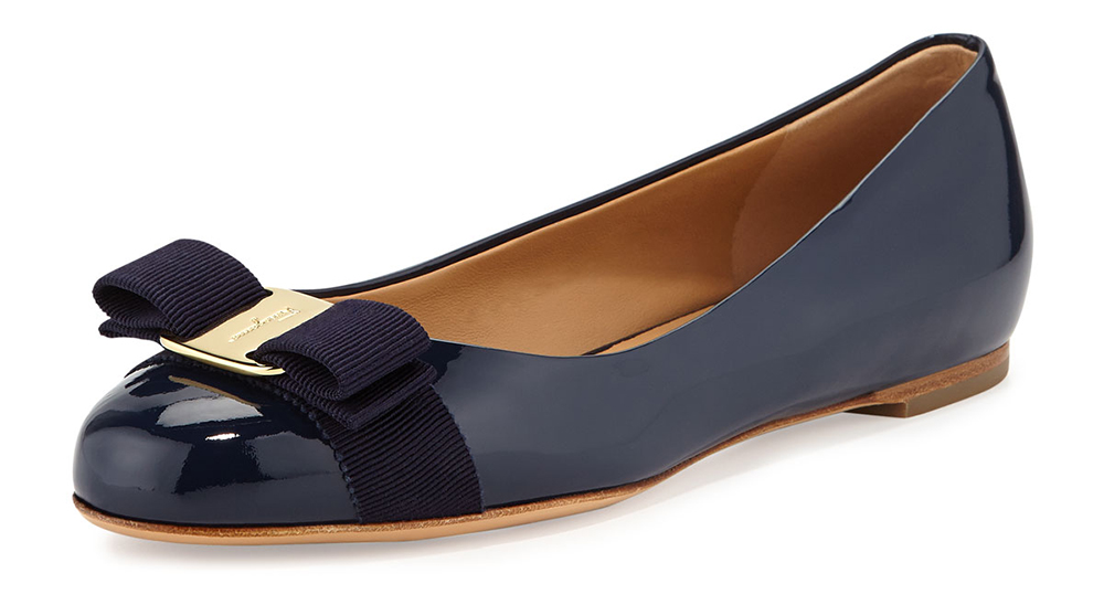 Salvatore Ferragamo Varina Patent Bow Ballerina Flat