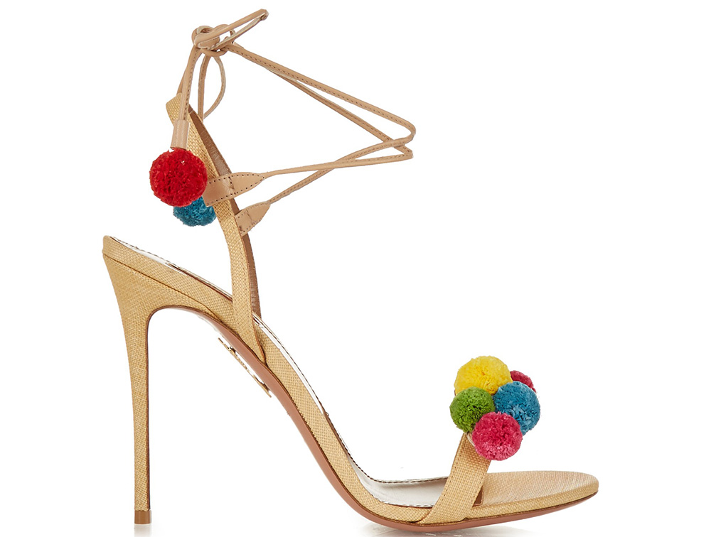 Aquazzura Raffia Pon Pon Sandals