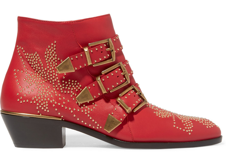 Chloe Susanna Studded Textured-Leather Ankle Boots