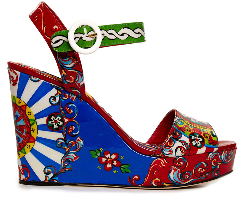 Dolce and Gabbana Carretto-Print Wide-Strap Wedges