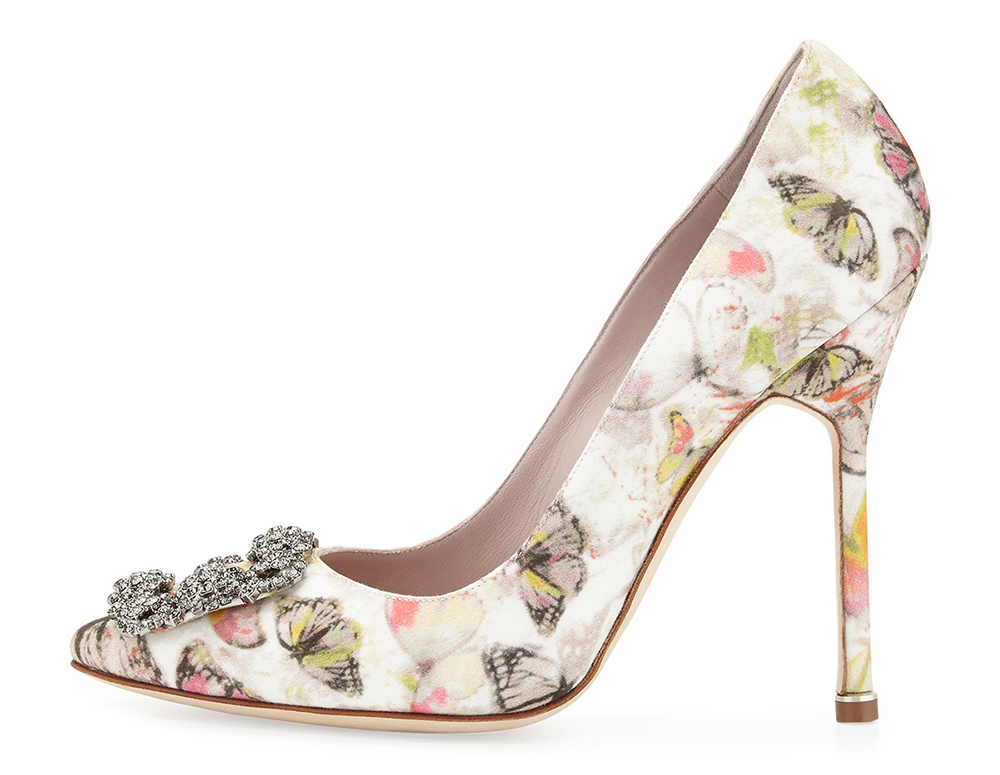 Manolo Blahnik  Hangisi Butterfly-Print Satin Pump