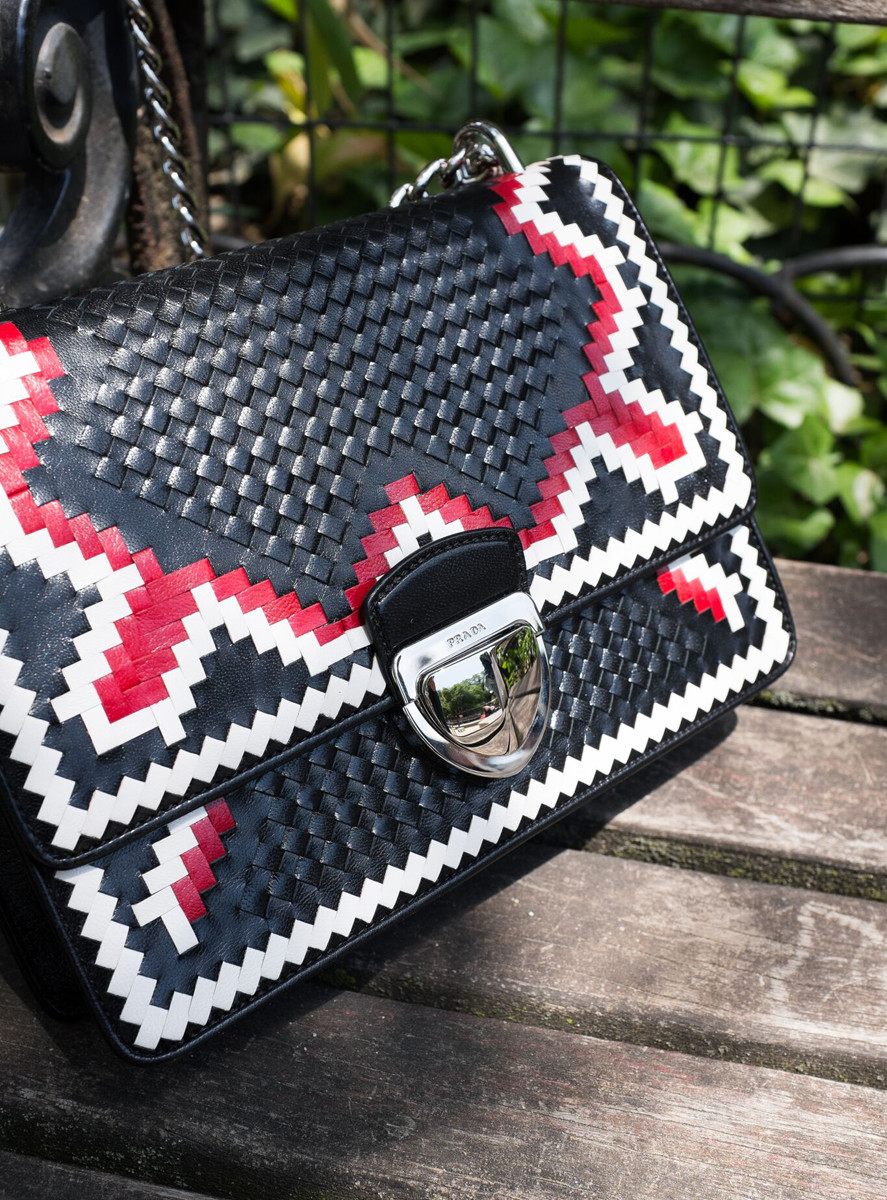 Prada Woven Madras-Pattern Shoulder Bag 1