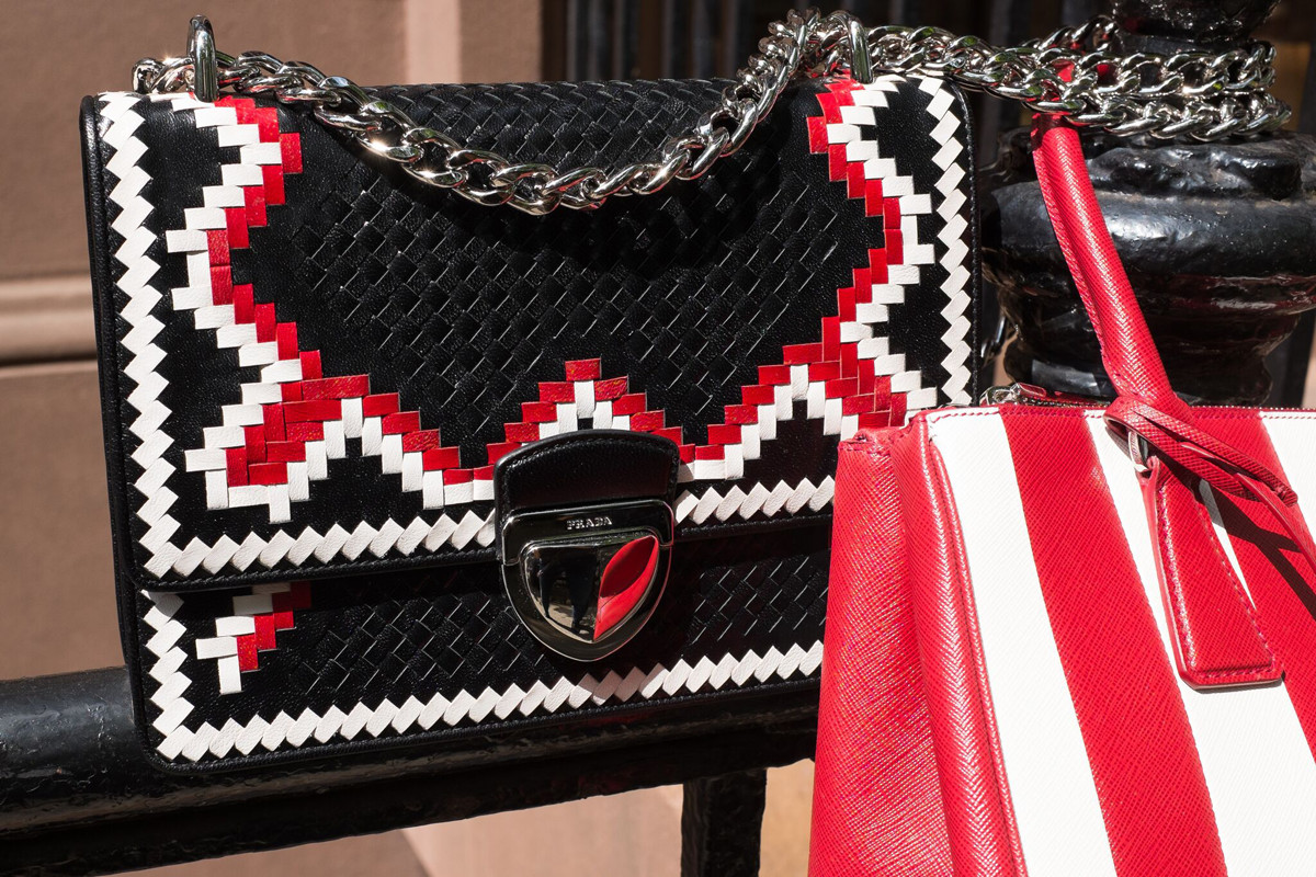 Prada Woven Madras-Pattern Shoulder Bag 3