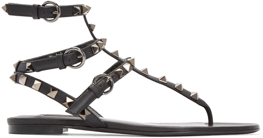 Valentino Black Leather Rockstud Sandals
