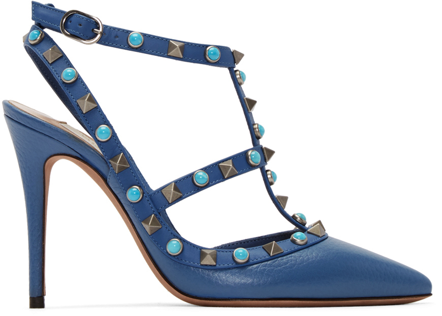 Valentino Blue Stone & Rockstud Cage Heels