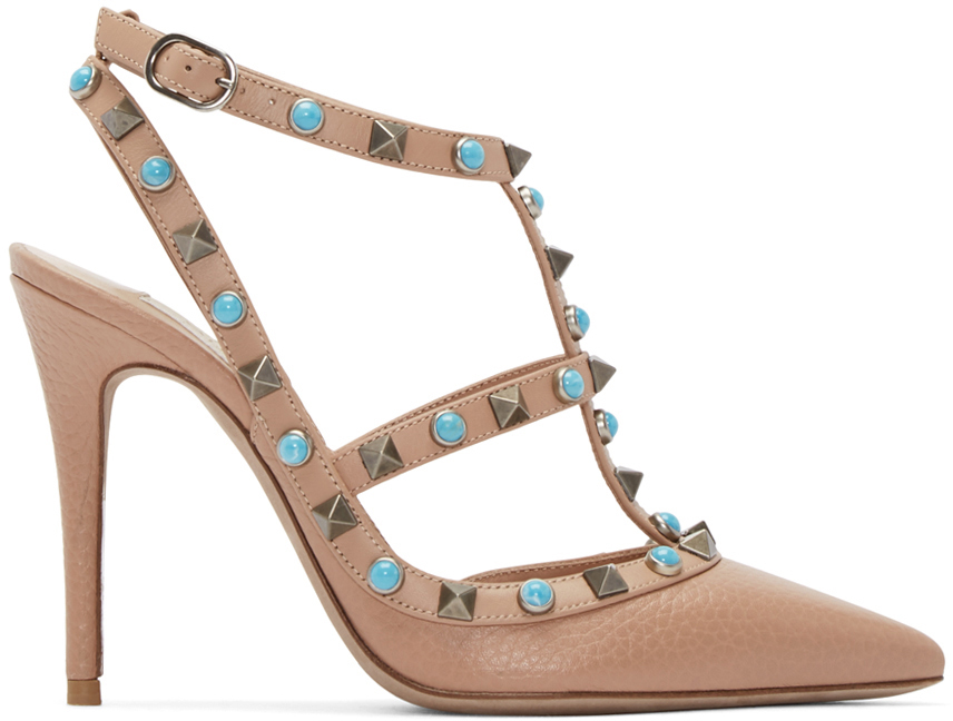 Valentino Brown Stone & Rockstud Cage Heels