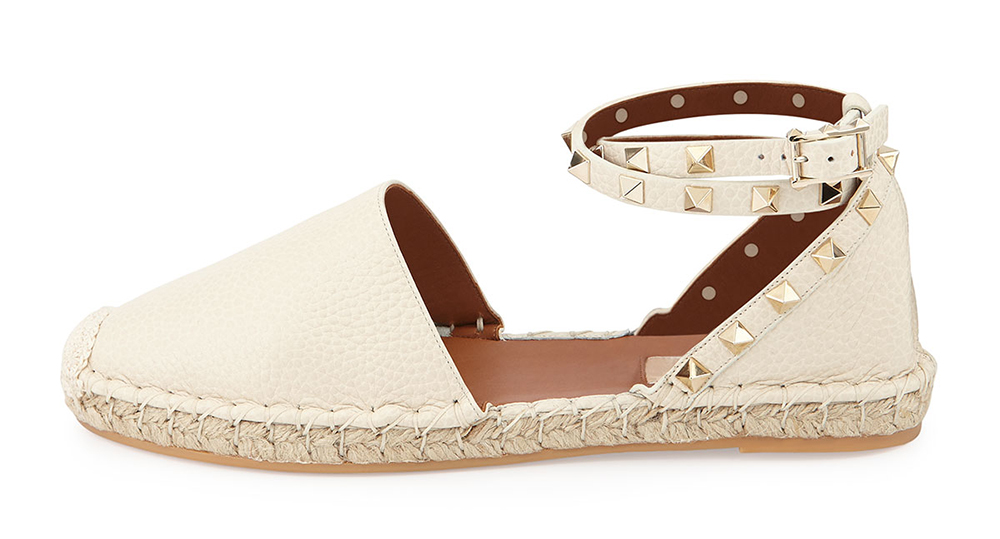 Valentino Rockstud Double Ankle-Wrap Flat Espadrille