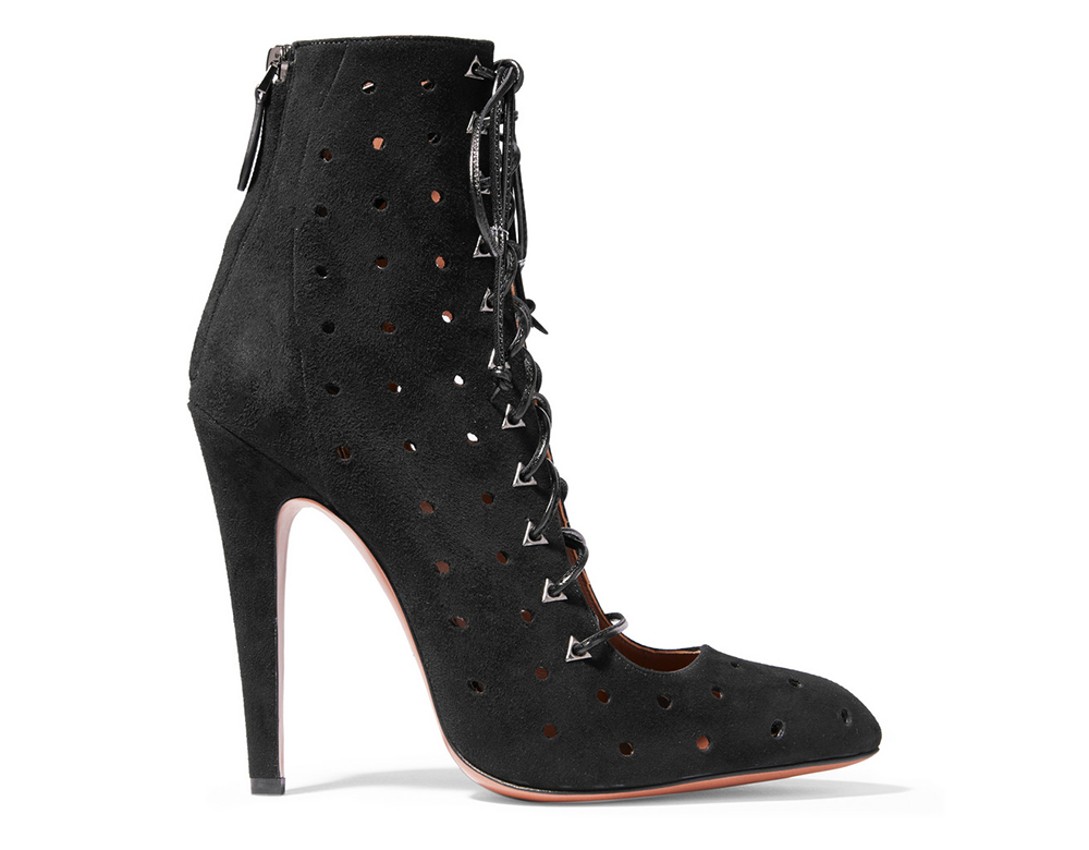 Alaia Lace-Up Laser-Cut Suede Ankle Boots