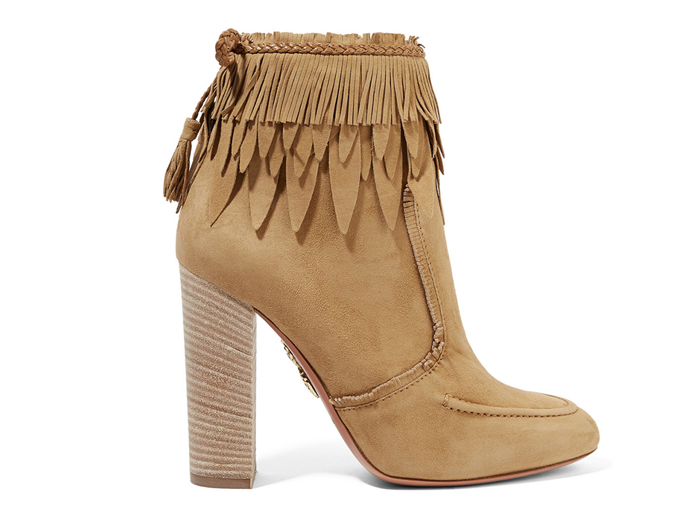 Aquazzura Tiger Lily Leather-Trimmed Fringed Suede Ankle Boots