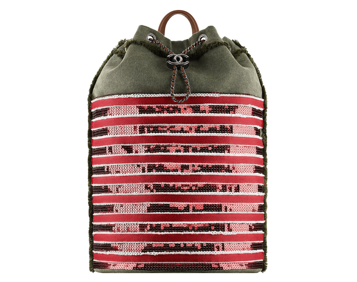 Chanel Cuba Khaki and red embroidered toile backpack