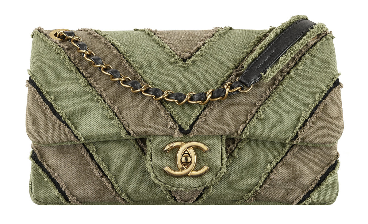 Chanel Cuba Khaki patchwork toile bag with a CC lock