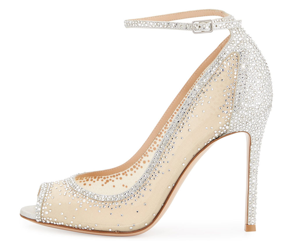 Gianvito Rossi Gemma Crystal Peep-Toe Ankle-Strap Pump