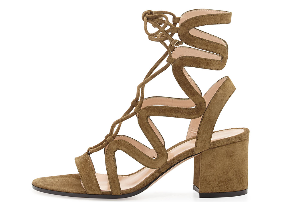 Gianvito Rossi Lace-Up Block-Heel Suede Gladiator Sandal