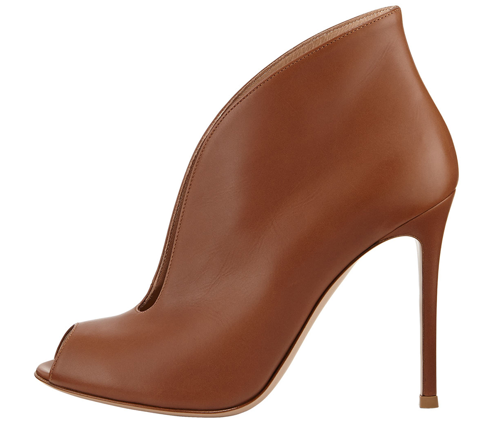 Gianvito Rossi Leather Split Peep-Toe Bootie