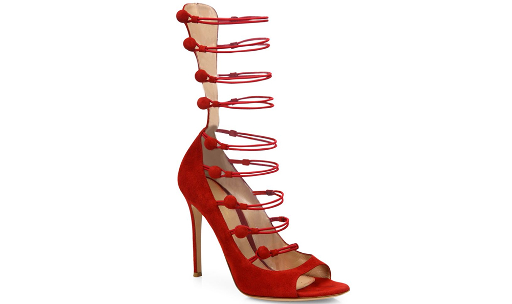 Gianvito Rossi Strappy Suede Peep-Toe Pumps