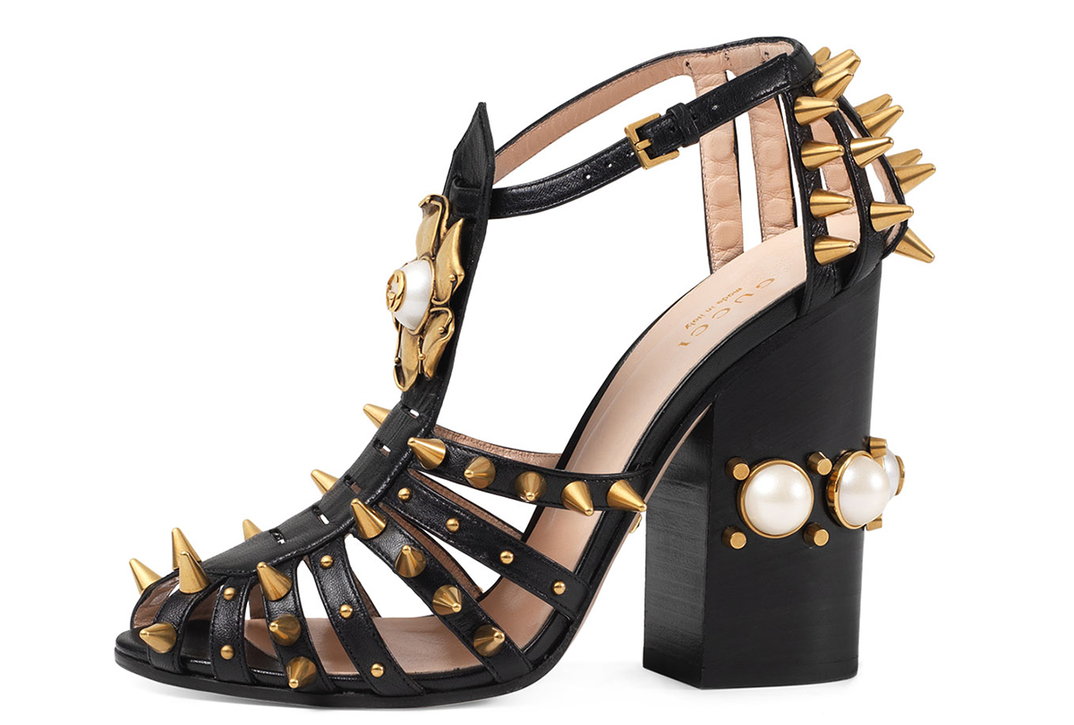 Gucci Kendell Pearly Metallic Block-Heel Sandal