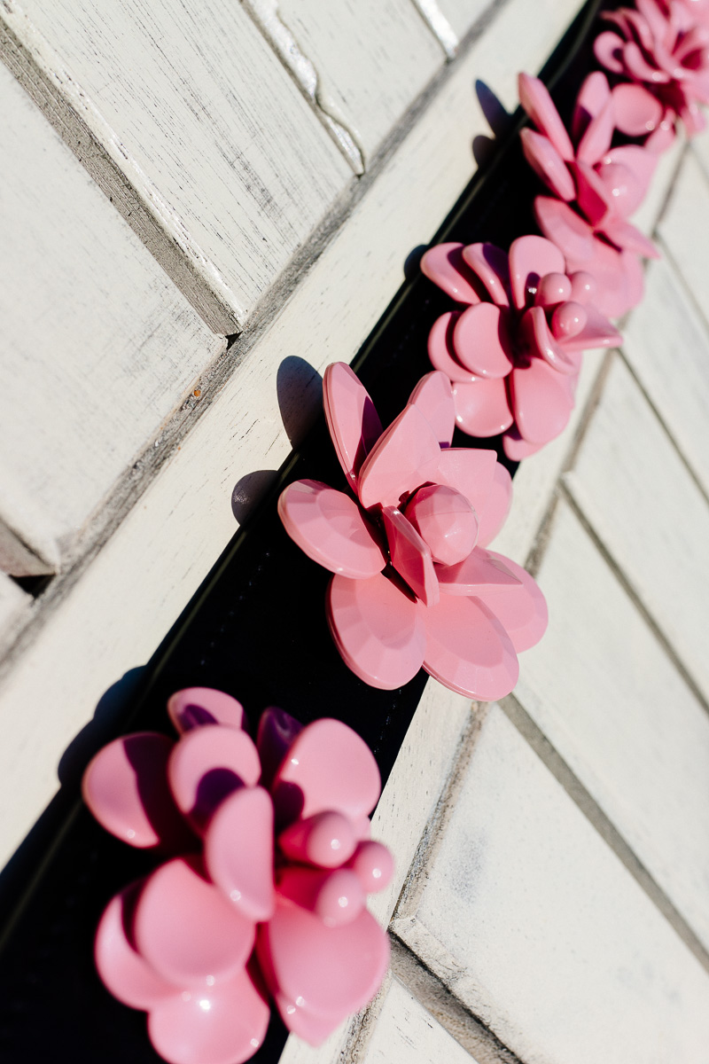 Prada Black Strap with pink plex flowers