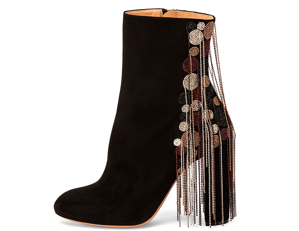 Chloe Bead-Fringe Suede Ankle Boot