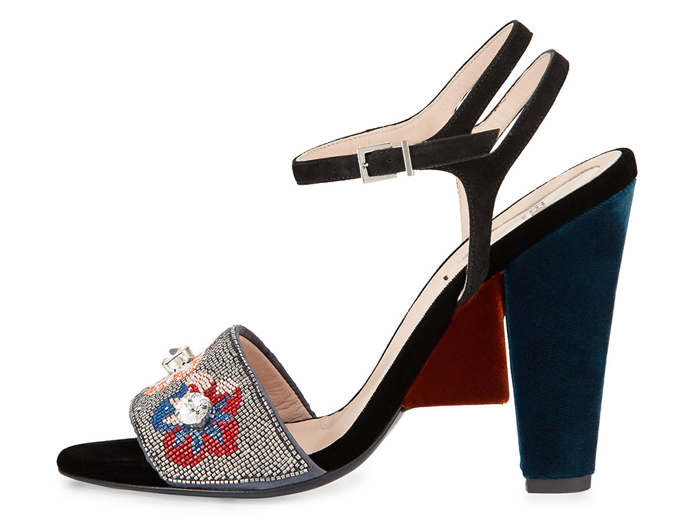 Fendi Fantasia Floral-Beaded Velvet Sandal