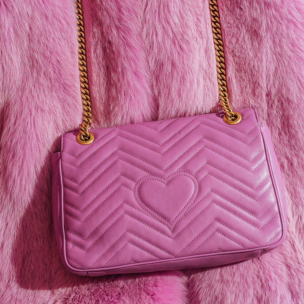 Gucci Pink GG Marmont Matelasse Shoulder Bag - Hearts Detail