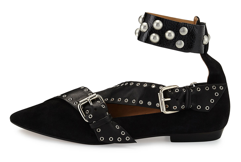 Isabel Marant Linzy Studded Ankle-Wrap Flat