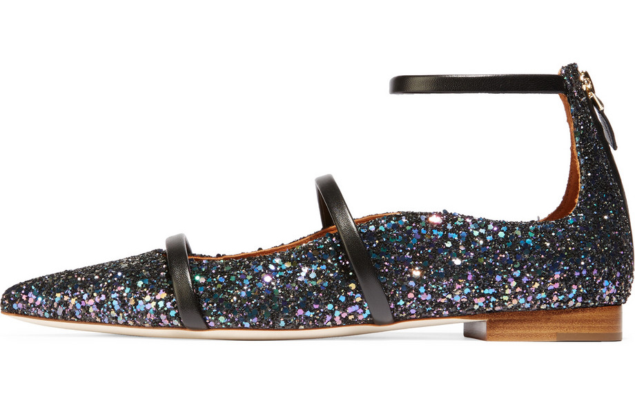 Malone Souliers Glittered Leather Point-Toe Flats