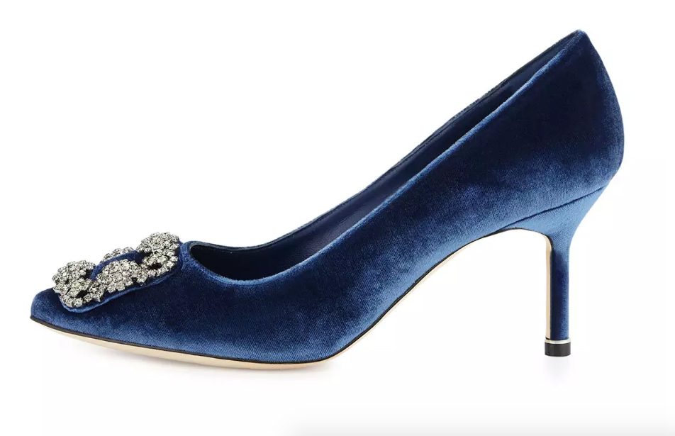 Manolo Blahnik Hangisi Crystal-Buckle Velvet Pump