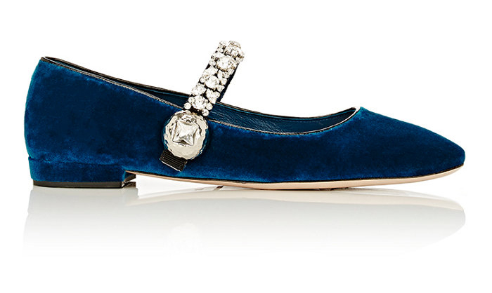 Miu Miu Crystal-Embellished Velvet Ballerina Flats