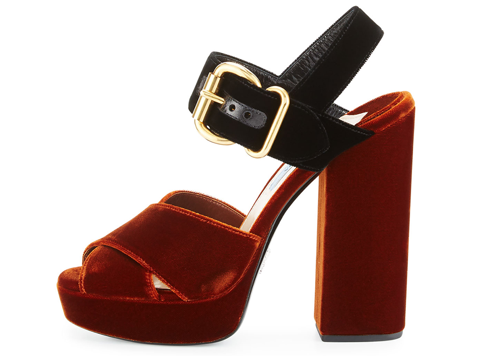 Prada Velvet Platform Crisscross Sandal