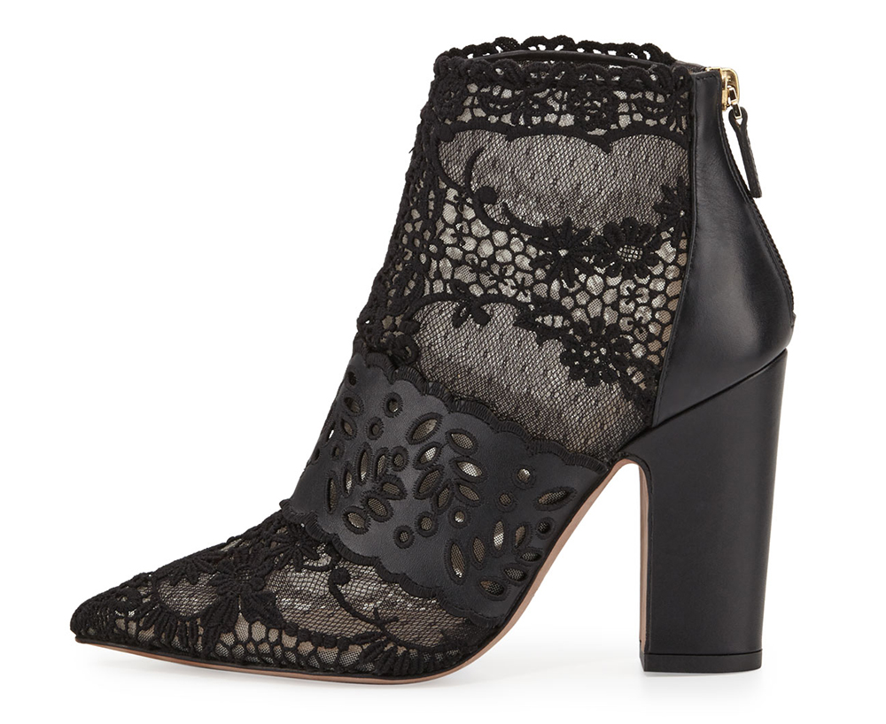 Valentino Fusion Lace Pointed-Toe Bootie