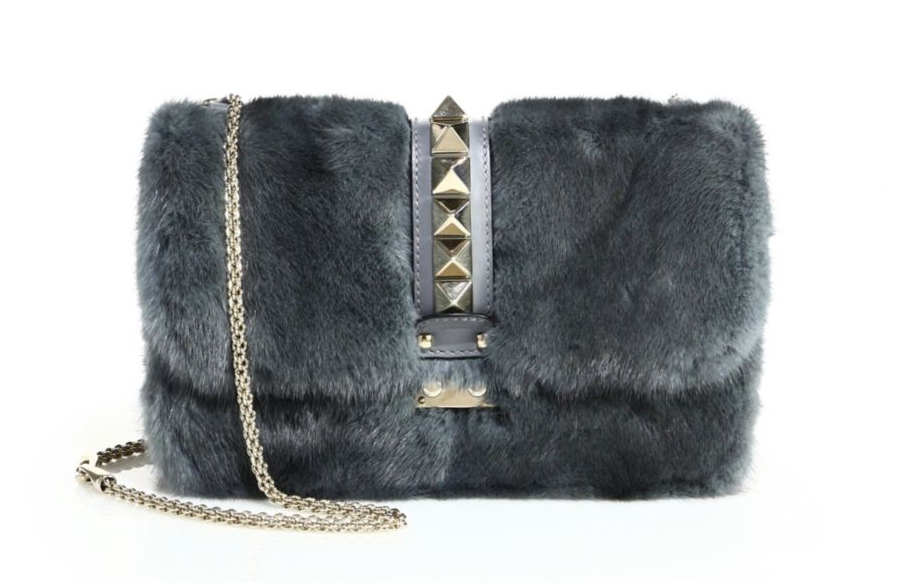 Valentino Rocklock Medium Mink Fur and Leather Shoulder Bag