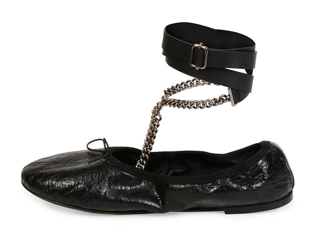 Valentino Rockstud Ballet Chain Ankle-Wrap Leather Flat