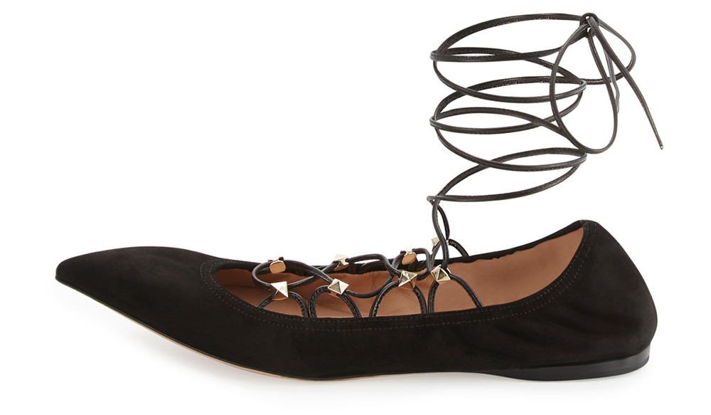 Valentino Rockstud Lace-Up Gladiator Ballerina Flat