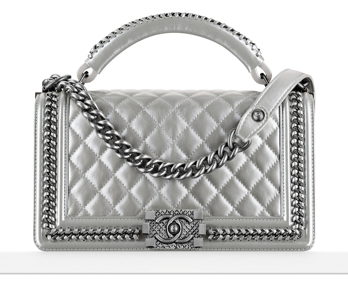 Chanel Boy Bag with Handle in Silver