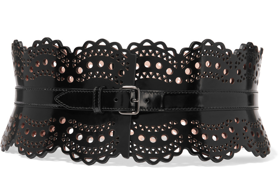 alaia-vienne-laser-cut-glossed-leather-waist-belt