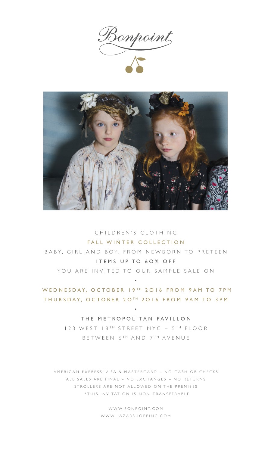 The Bonpoint Sample Sale NYC is October 19 20 PurseBlog