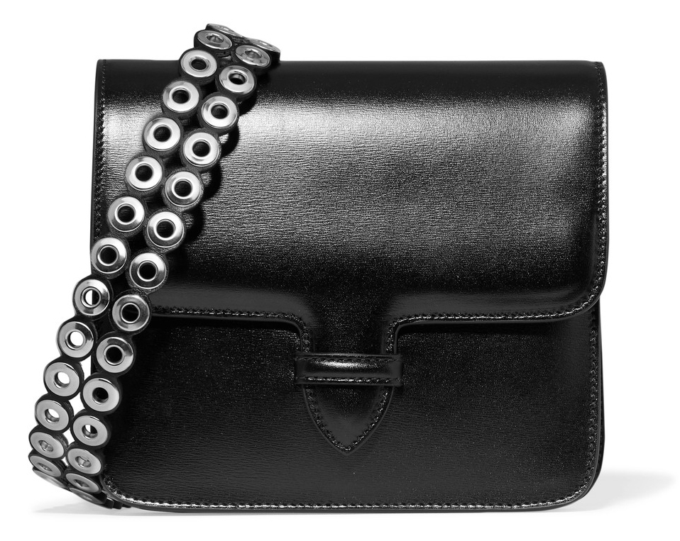 Alaia Eyelet-Embellished Glossed-Leather Shoulder Bag