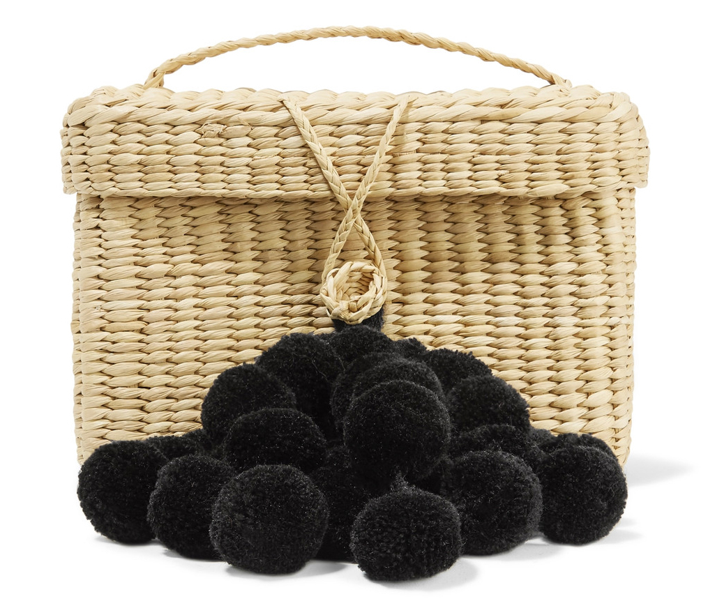 Nannacay Baby Roge Pompom-Embellished Woven Raffia Tote