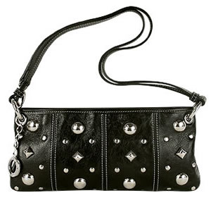 Roccobarocco Piccadilly Black Studded Leather Baguette Bag