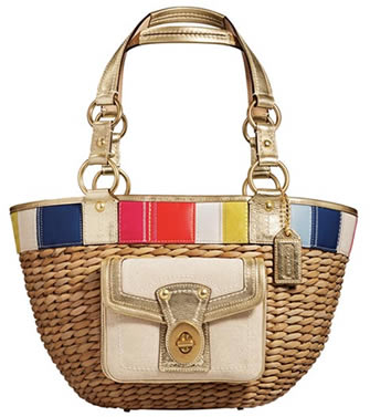 Coach Novelty Stripe Large Straw Basket
