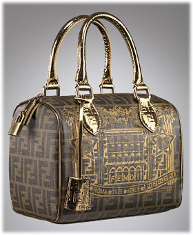 Fendi Zucca Leather Boston Bag with Palazzo Print