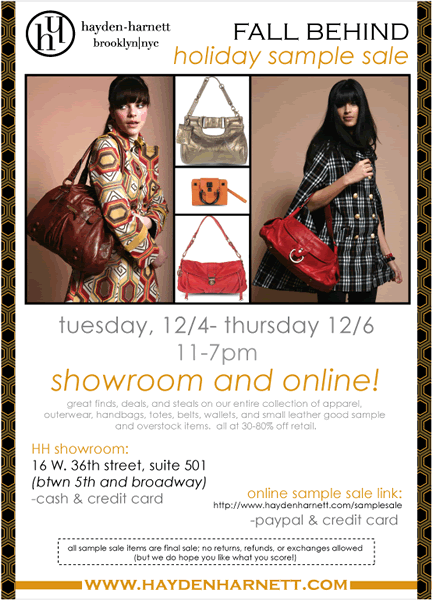 hayden harnett sample sale
